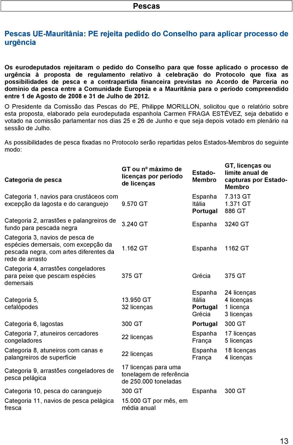 Mauritânia para o período compreendido entre 1 de Agosto de 2008 e 31 de Julho de 2012.