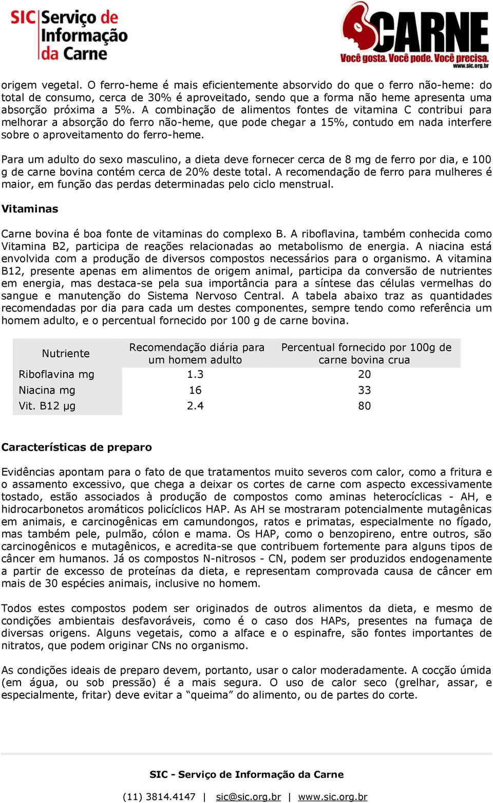 Para um adulto do sexo masculino, a dieta deve fornecer cerca de 8 mg de ferro por dia, e 100 g de carne bovina contém cerca de 20% deste total.