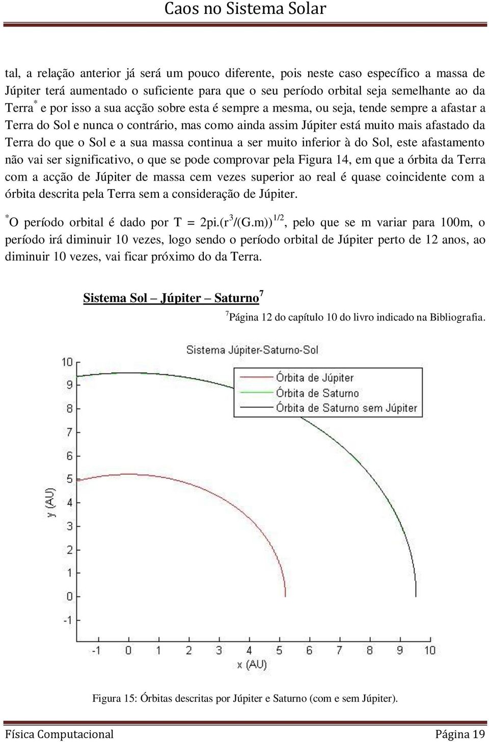 continua a ser muito inferior à do Sol, este afastamento não vai ser significativo, o que se pode comprovar pela Figura 14, em que a órbita da Terra com a acção de Júpiter de massa cem vezes superior