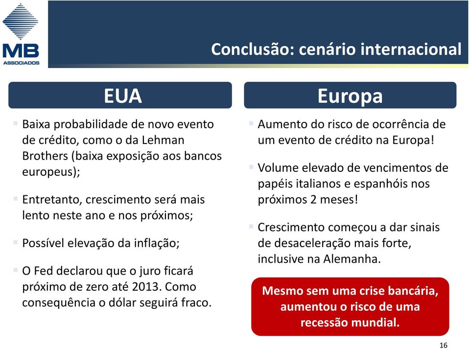 Como consequência o dólar seguirá fraco. Europa Aumento do risco de ocorrência de um evento de crédito na Europa!