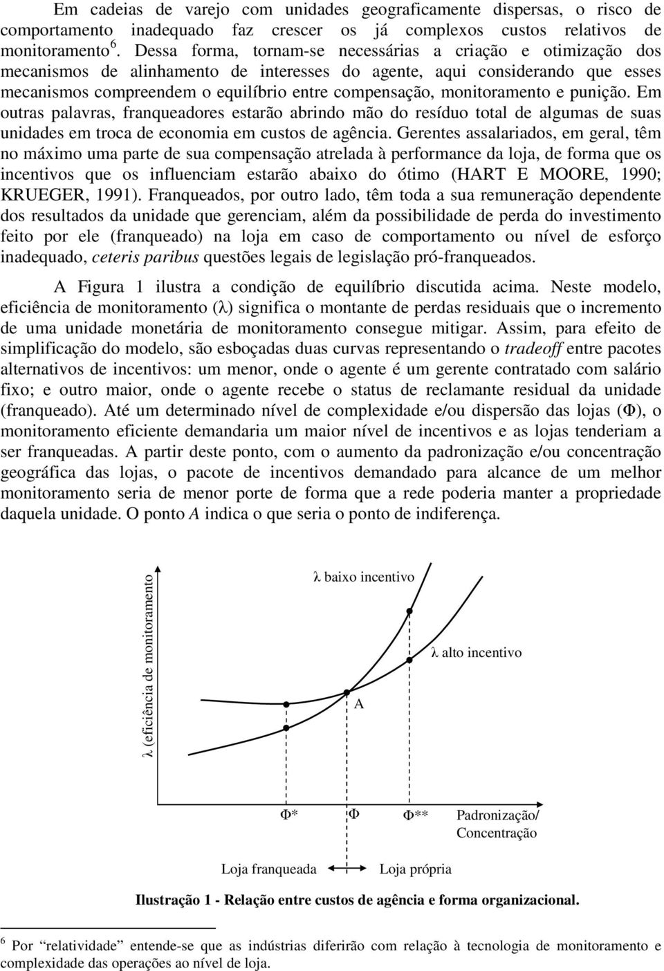 monitoramento e punição. Em outras palavras, franqueadores estarão abrindo mão do resíduo total de algumas de suas unidades em troca de economia em custos de agência.