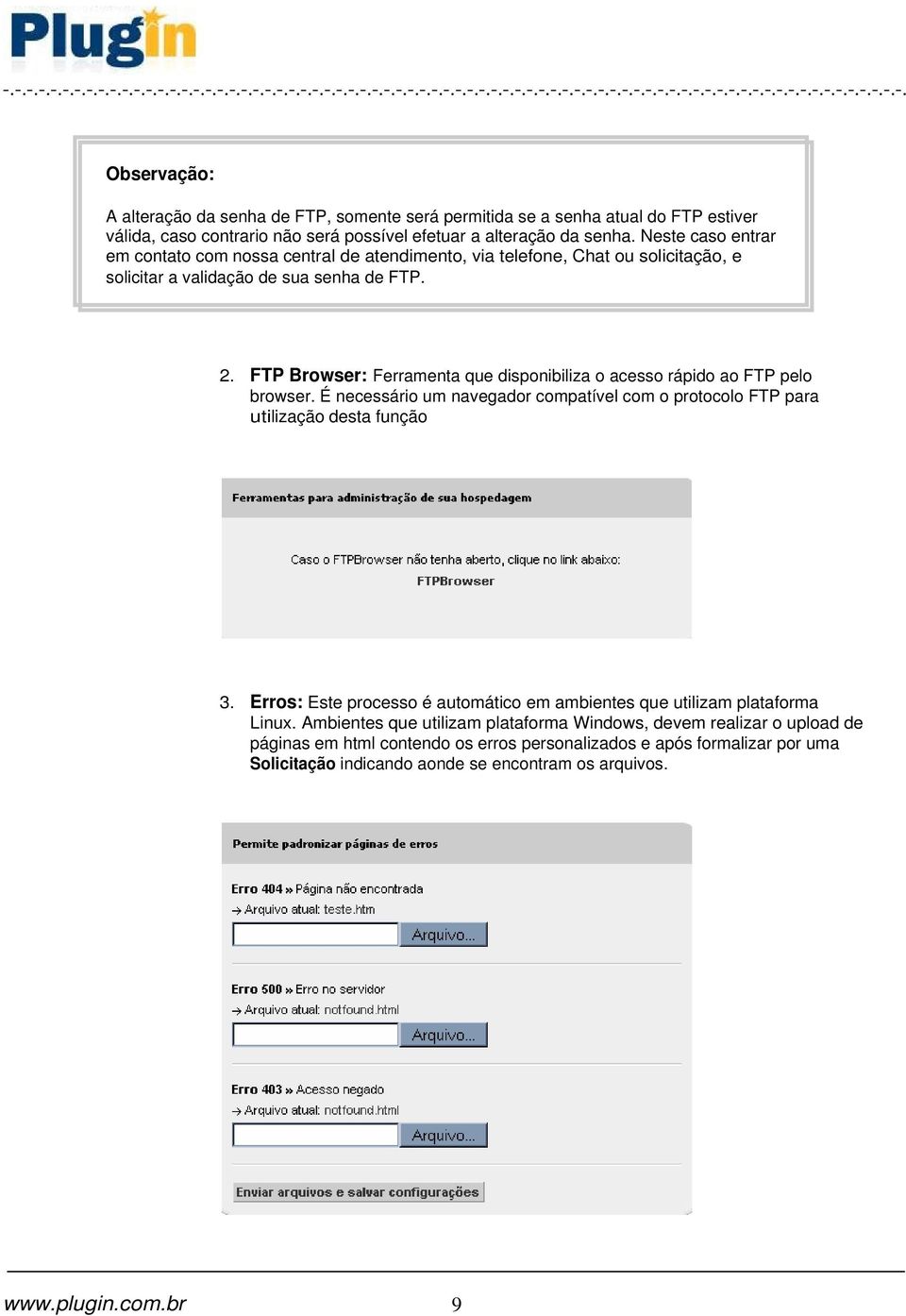 FTP Browser: Ferramenta que disponibiliza o acesso rápido ao FTP pelo browser. É necessário um navegador compatível com o protocolo FTP para utilização desta função 3.