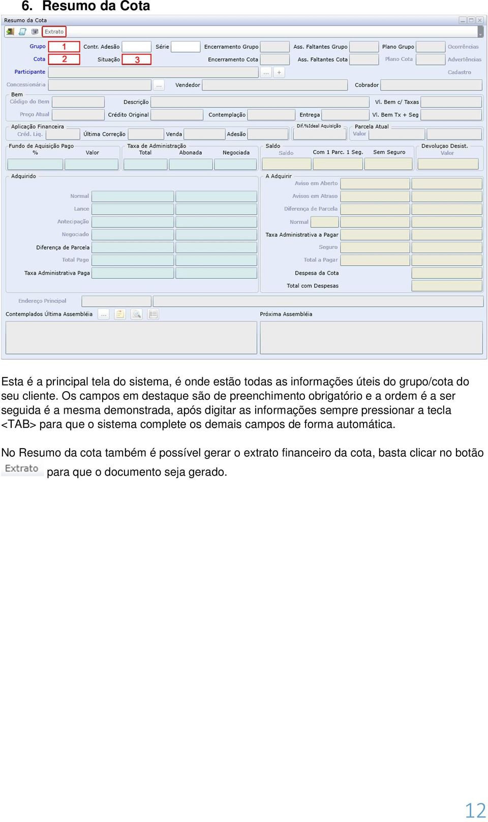 Os campos em destaque são de preenchimento obrigatório e a ordem é a ser seguida é a mesma demonstrada, após digitar as