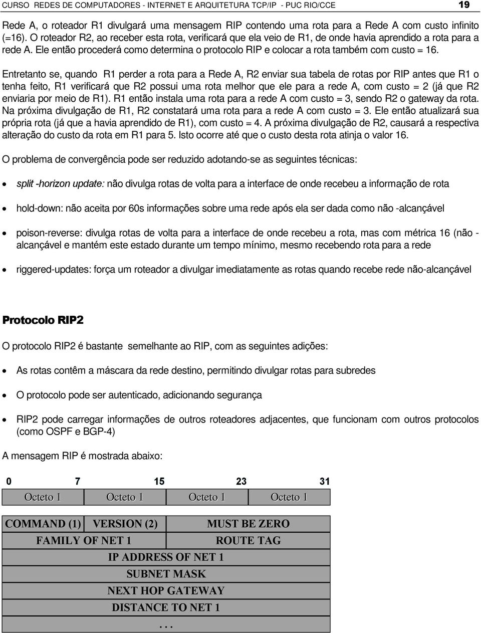 Ele então procederá como determina o protocolo RIP e colocar a rota também com custo = 16.