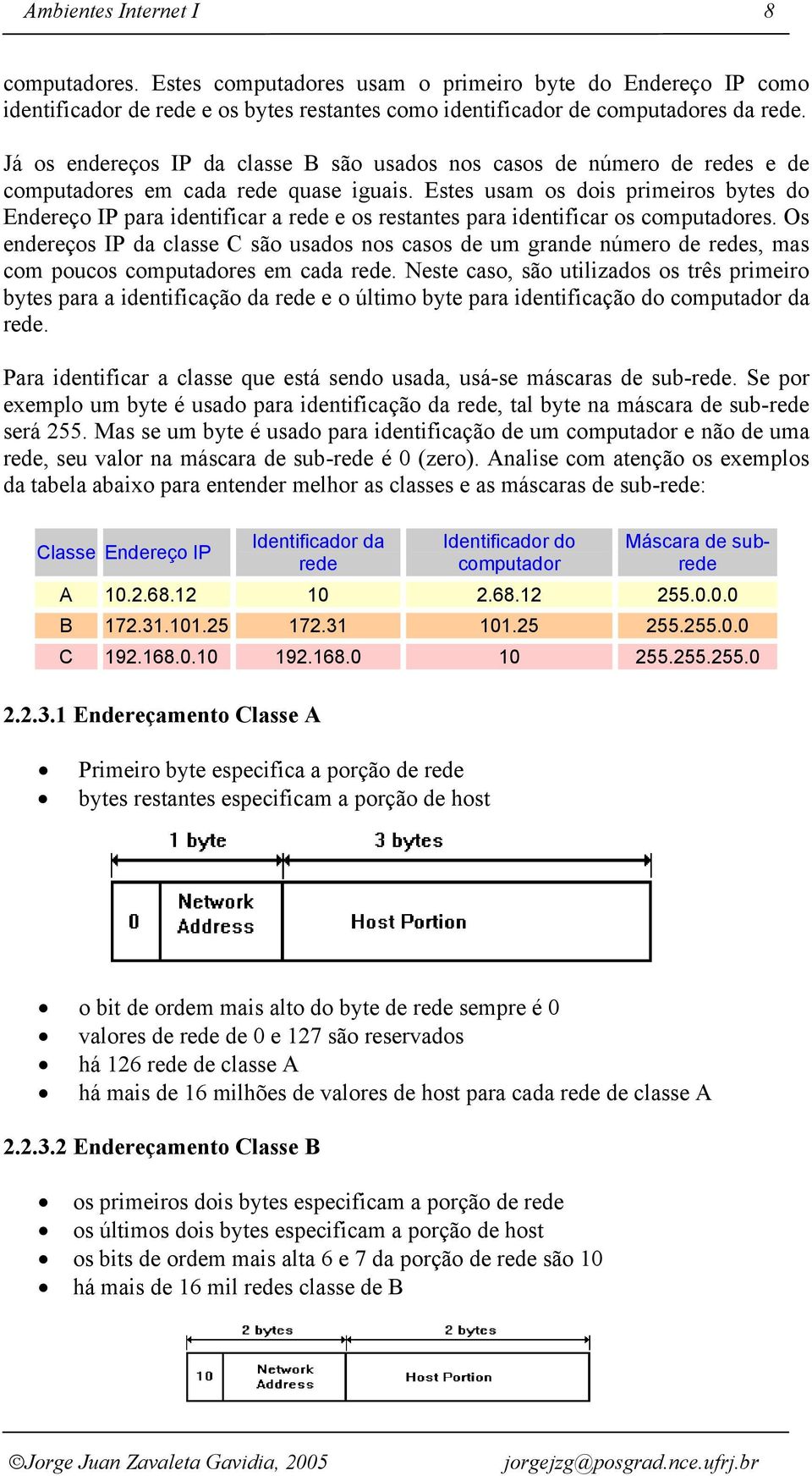 Estes usam os dois primeiros bytes do Endereço IP para identificar a rede e os restantes para identificar os computadores.