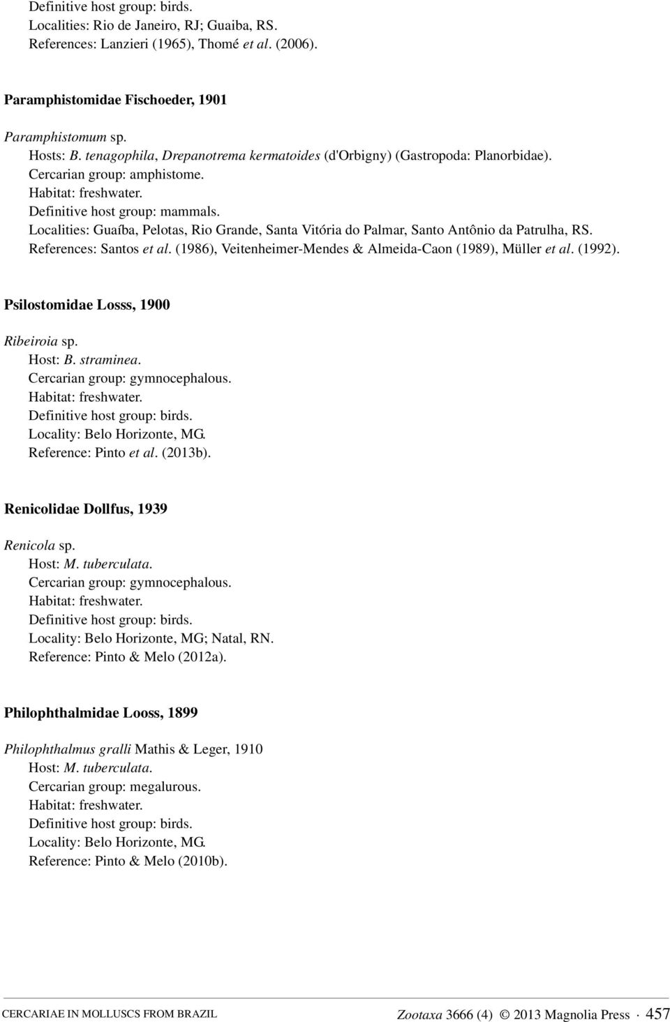 Localities: Guaíba, Pelotas, Rio Grande, Santa Vitória do Palmar, Santo Antônio da Patrulha, RS. References: Santos et al. (1986), Veitenheimer-Mendes & Almeida-Caon (1989), Müller et al. (1992).