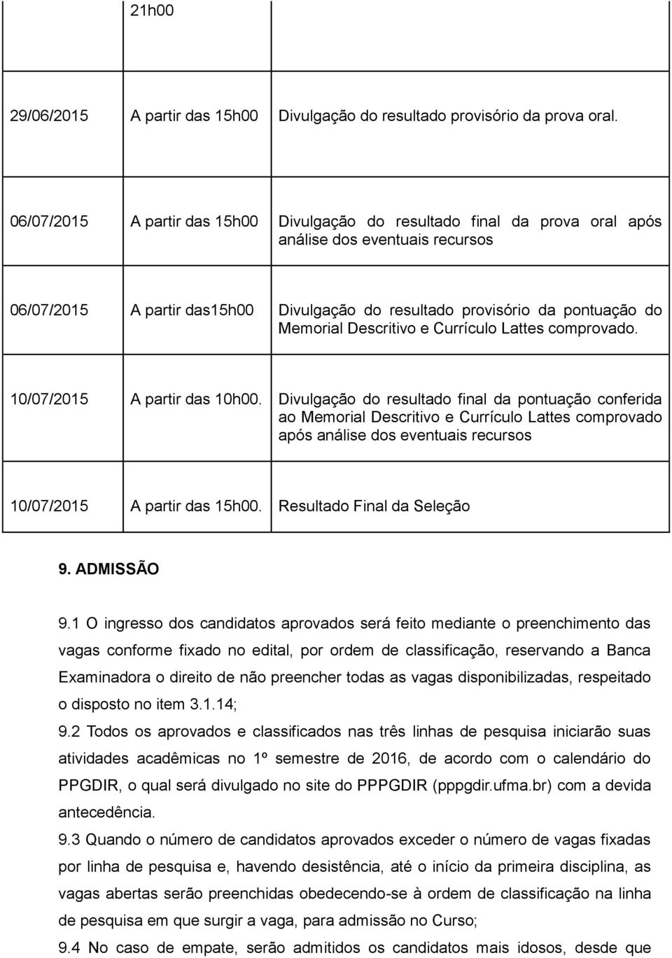 Descritivo e Currículo Lattes comprovado. 10/07/2015 A partir das 10h00.