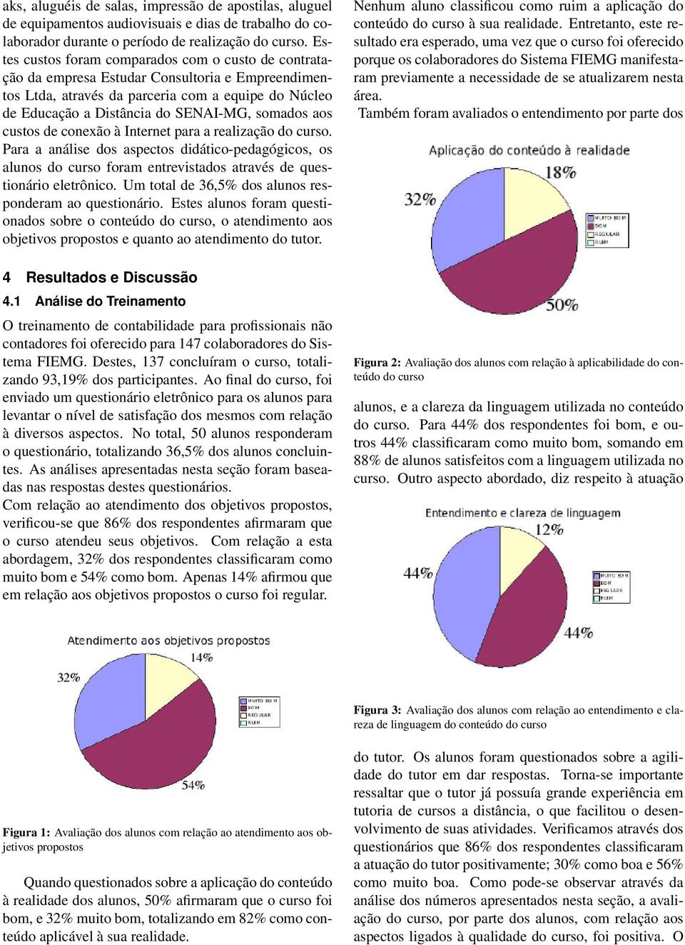 aos custos de conexão à Internet para a realização do curso. Para a análise dos aspectos didático-pedagógicos, os alunos do curso foram entrevistados através de questionário eletrônico.