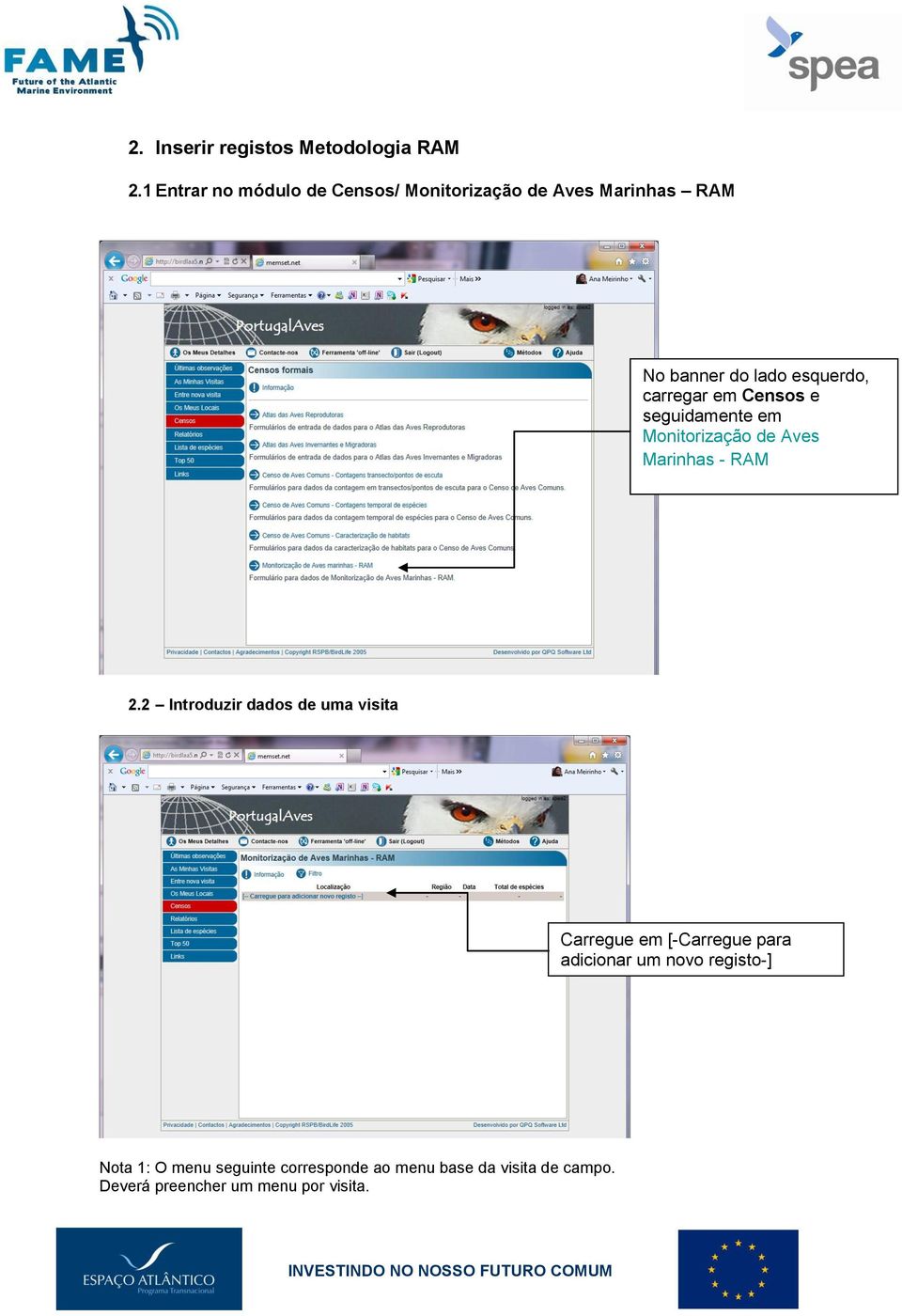 carregar em Censos e seguidamente em Monitorização de Aves Marinhas - RAM 2.