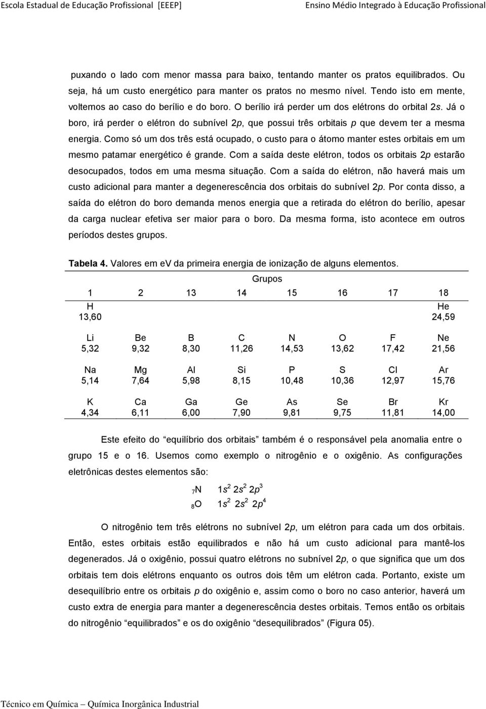 Já o boro, irá perder o elétron do subnível 2p, que possui três orbitais p que devem ter a mesma energia.