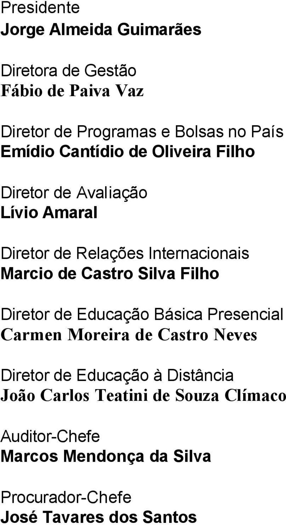 Castro Silva Filho Diretor de Educação Básica Presencial Carmen Moreira de Castro Neves Diretor de Educação à