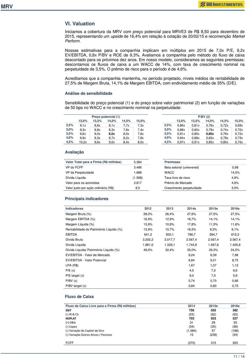 Avaliamos a companhia pelo método do fluxo de caixa descontado para os próximos dez anos.