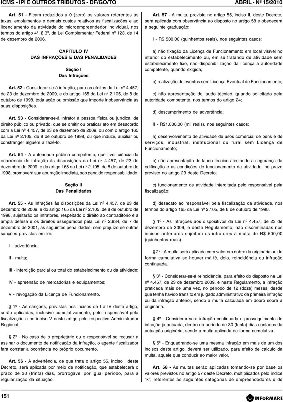 artigo 4º, 3º, da Lei Complementar Federal nº 123, de 14 de dezembro de 2006. CAPÍTULO IV DAS INFRAÇÕES E DAS PENALIDADES Seção I Das Infrações Art.
