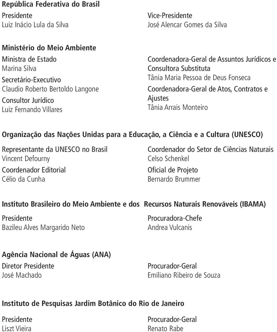 Atos, Contratos e Ajustes Tânia Arrais Monteiro Organização das Nações Unidas para a Educação, a Ciência e a Cultura (UNESCO) Representante da UNESCO no Brasil Vincent Defourny Coordenador Editorial