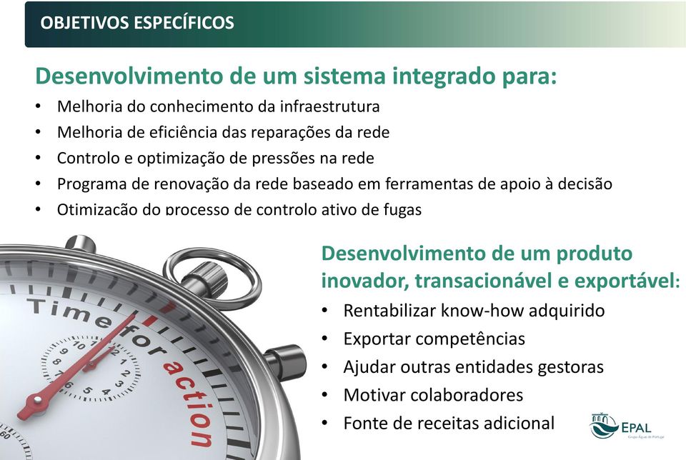 de apoio à decisão Otimização do processo de controlo ativo de fugas Desenvolvimento de um produto inovador, transacionável e