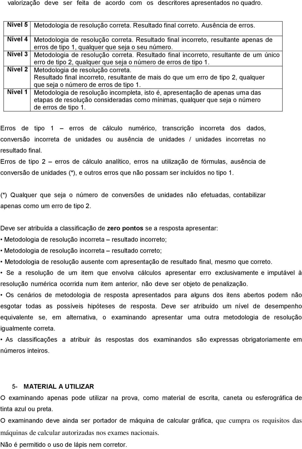 Resultado final incorreto, resultante de um único erro de tipo 2, qualquer que seja o número de erros de tipo 1. Nível 2 Metodologia de resolução correta.