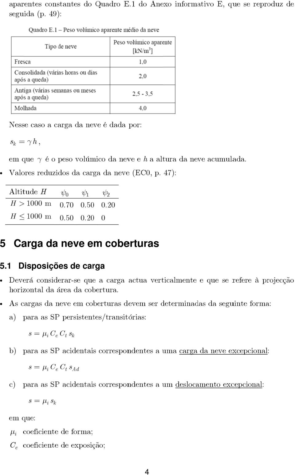 1 Dipoiçõe de carga i Deverá coniderar-e que a carga acua vericalmene e que e refere à projecção horizonal da área da coberura.