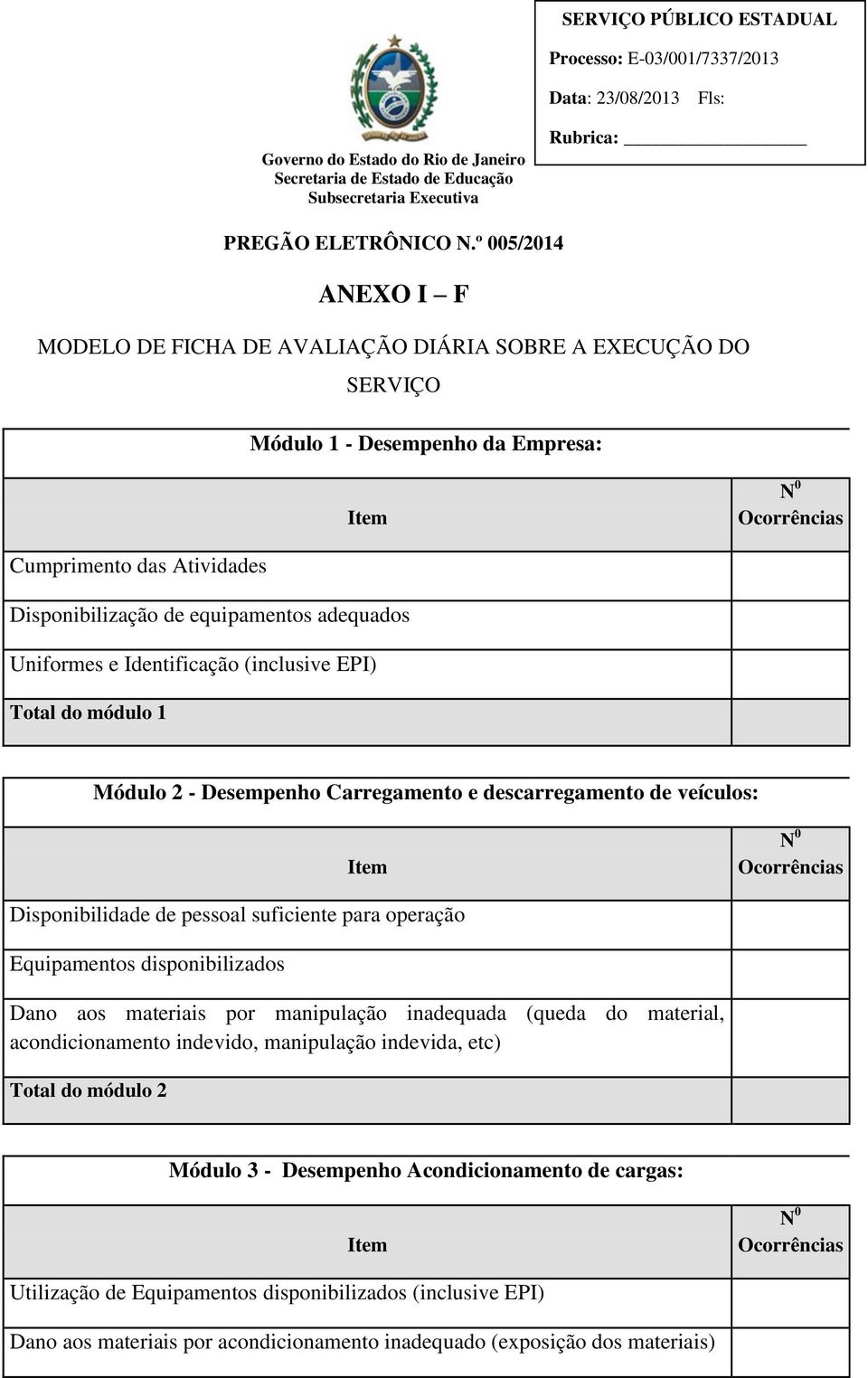 descarregamento de veículos: Disponibilidade de pessoal suficiente para operação Equipamentos disponibilizados Total do módulo 2 Módulo 3 -