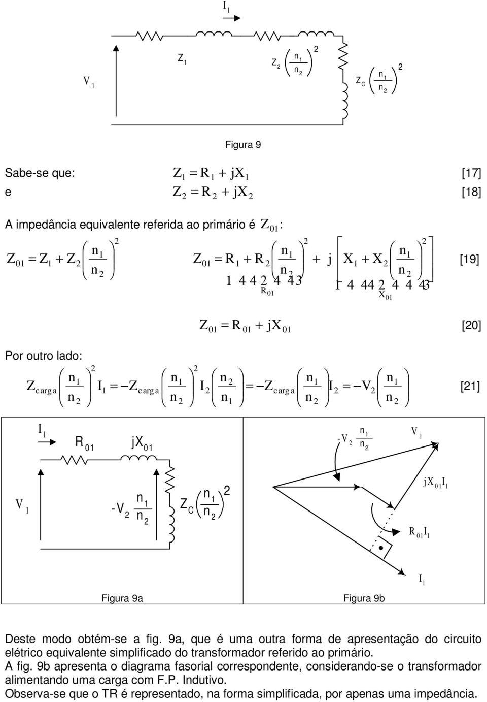 9a, qu é uma outra forma d aprstação do circuito létrico quivalt simplificado do trasformador rfrido ao primário. A fig.