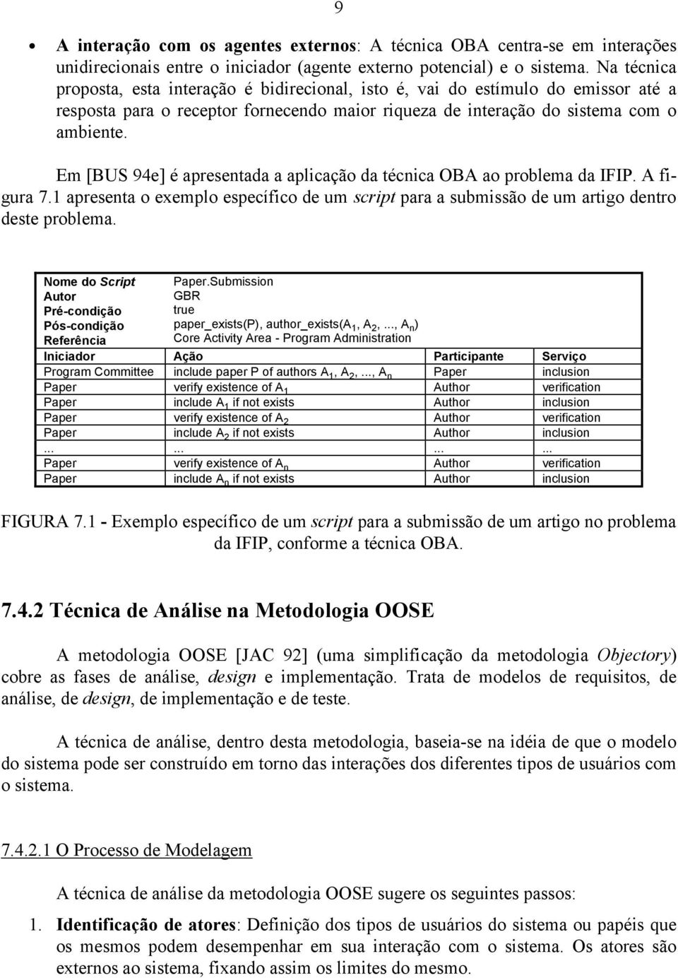 Em [BUS 94e] é apresentada a aplicação da técnica OBA ao problema da IFIP. A figura 7.1 apresenta o exemplo específico de um script para a submissão de um artigo dentro deste problema.