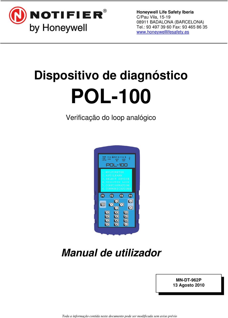 es Dispositivo de diagnóstico POL-100 Verificação do loop analógico Manual de