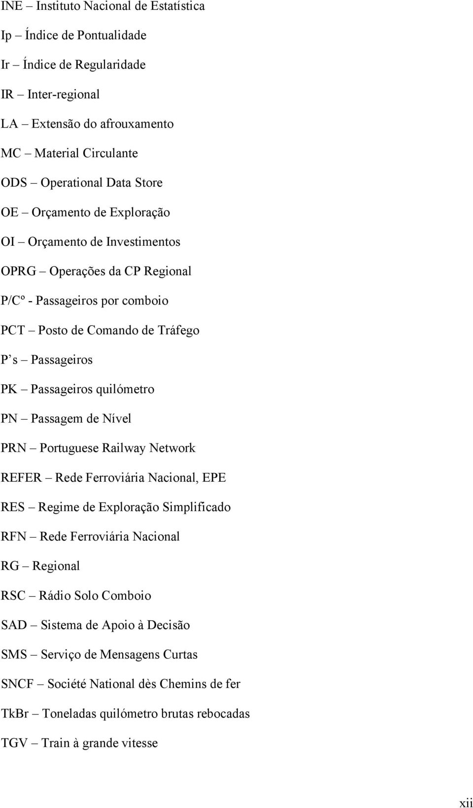 quilómetro PN Pssgem de Nível PRN Portuguese Rilwy Network REFER Rede Ferroviári Ncionl, EPE RES Regime de Explorção Simplificdo RFN Rede Ferroviári Ncionl RG Regionl RSC