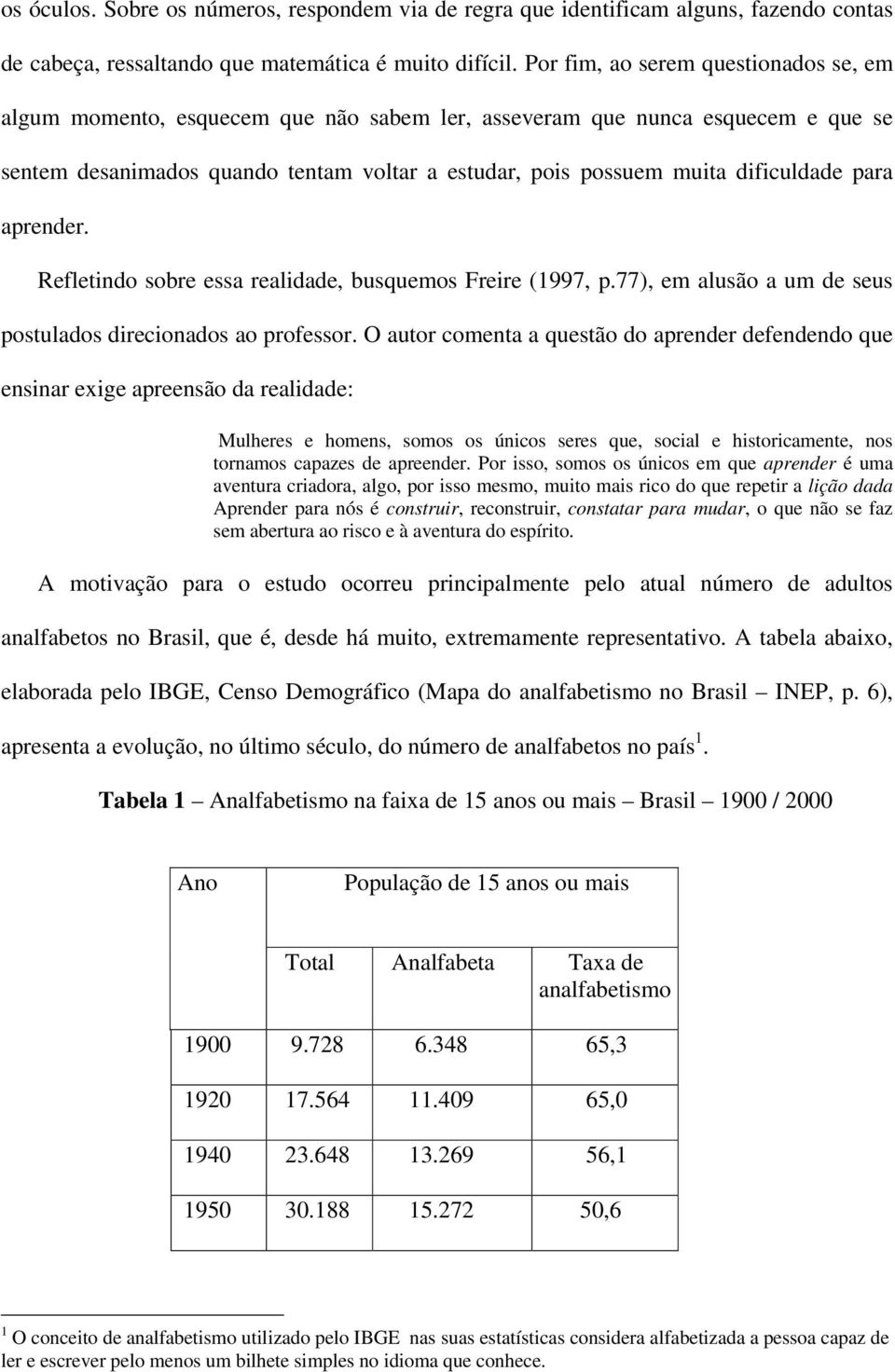 dificuldade para aprender. Refletindo sobre essa realidade, busquemos Freire (1997, p.77), em alusão a um de seus postulados direcionados ao professor.