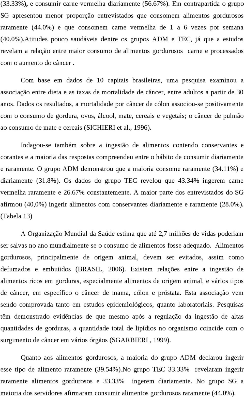 Com base em dados de 10 capitais brasileiras, uma pesquisa examinou a associação entre dieta e as taxas de mortalidade de câncer, entre adultos a partir de 30 anos.