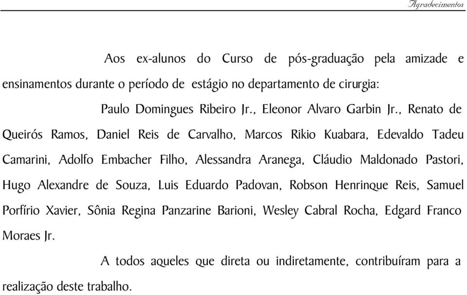 , Renato de Queirós Ramos, Daniel Reis de Carvalho, Marcos Rikio Kuabara, Edevaldo Tadeu Camarini, Adolfo Embacher Filho, Alessandra Aranega, Cláudio