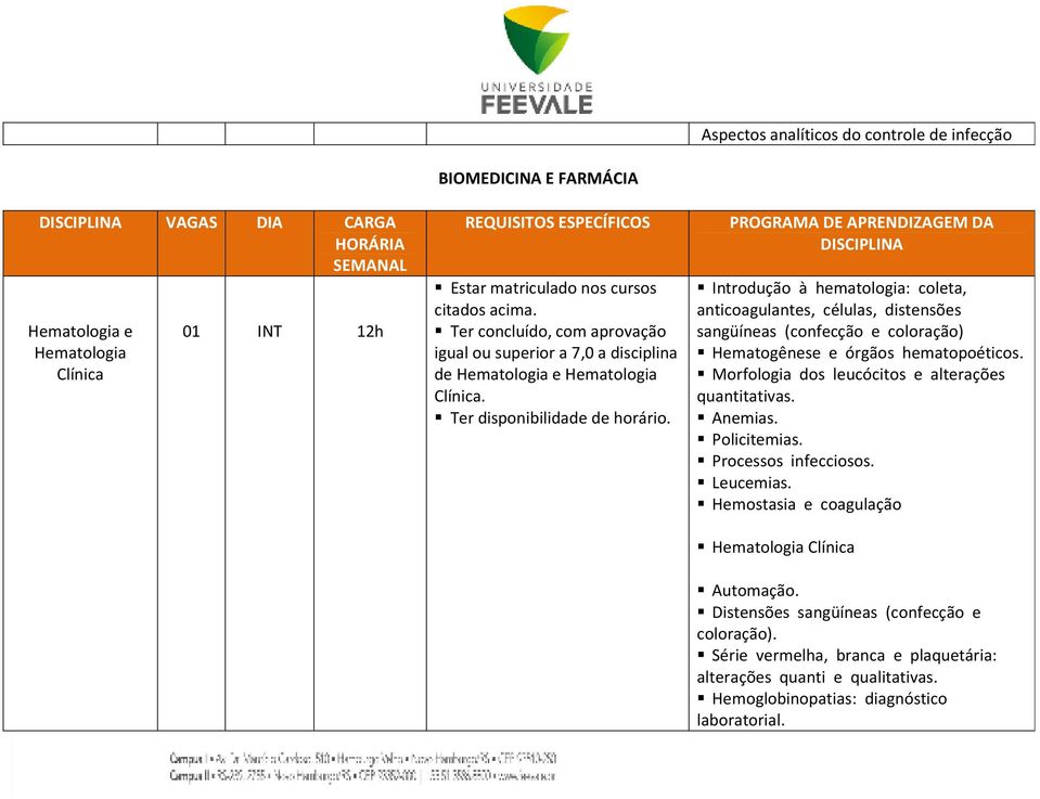 Morfologia dos leucócitos e alterações quantitativas. Anemias. Policitemias. Processos infecciosos. Hemostasia e coagulação Hematologia Automação.