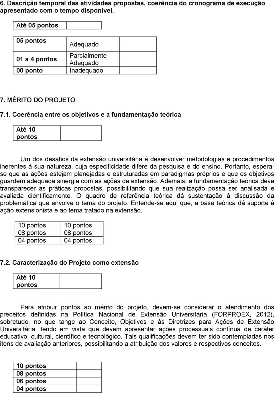 Coerência entre os objetivos e a fundamentação teórica Até 10 pontos Um dos desafios da extensão universitária é desenvolver metodologias e procedimentos inerentes à sua natureza, cuja especificidade