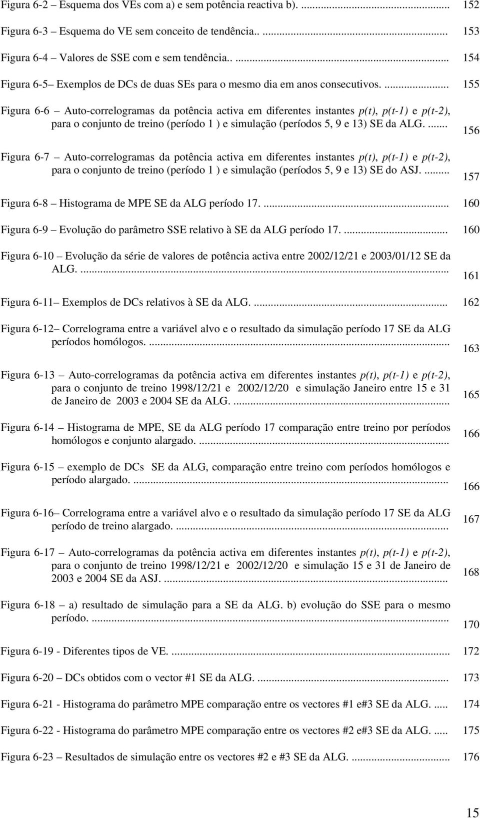 (períodos 5, 9 e 13) SE da ALG Figura 6-7 Auto-correlogramas da potência activa em diferentes instantes p(t), p(t-1) e p(t-2), para o conjunto de treino (período 1 ) e simulação (períodos 5, 9 e 13)