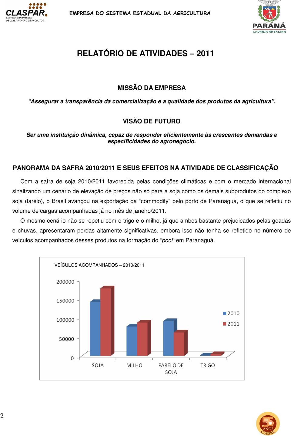 PANORAMA DA SAFRA 2010/2011 E SEUS EFEITOS NA ATIVIDADE DE CLASSIFICAÇÃO Com a safra de soja 2010/2011 favorecida pelas condições climáticas e com o mercado internacional sinalizando um cenário de