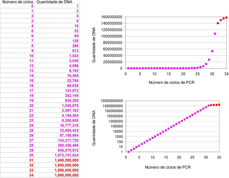 1,073,741,824 31 1,400,000,000 32 1,500,000,000 33 1,550,000,000 34 1,580,000,000 Quantidade de DNA Quantidade de DNA 1600000000 1400000000 1200000000 1000000000 800000000