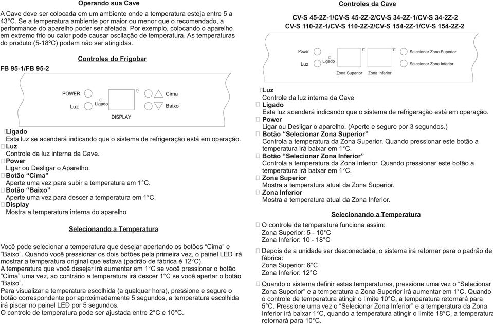 Por exemplo, colocando o aparelho em extremo frio ou calor pode causar oscilação de temperatura. As temperaturas do produto (5-18ºC) podem não ser atingidas.