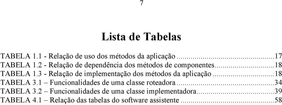 3 - Relação de implementação dos métodos da aplicação...18 TABELA 3.