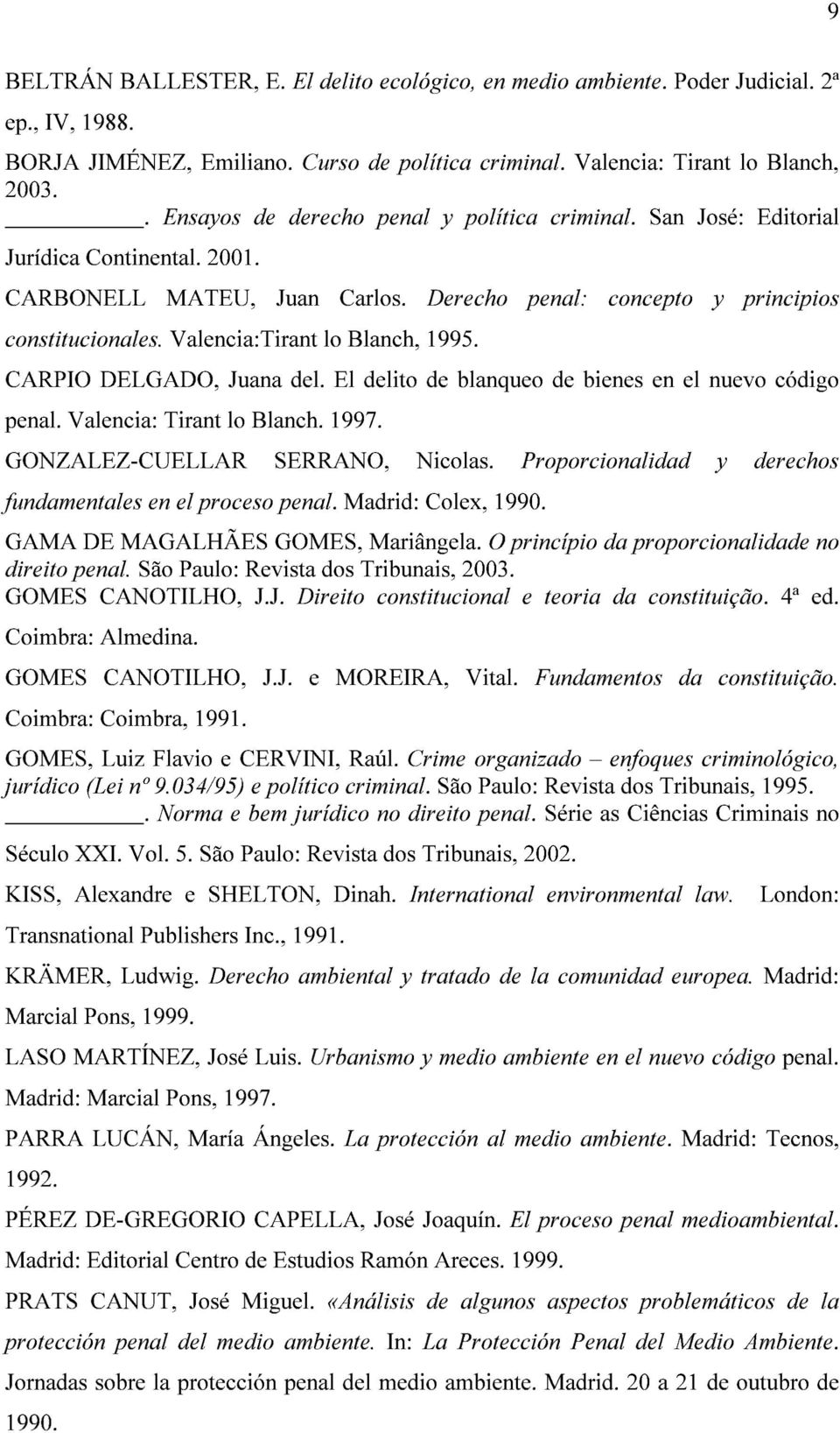 Valencia:Tirant lo Blanch, 1995. CARPIO DELGADO, Juana del. El delito de blanqueo de bienes en el nuevo código penal. Valencia: Tirant lo Blanch. 1997. GONZALEZ-CUELLAR SERRANO, Nicolas.