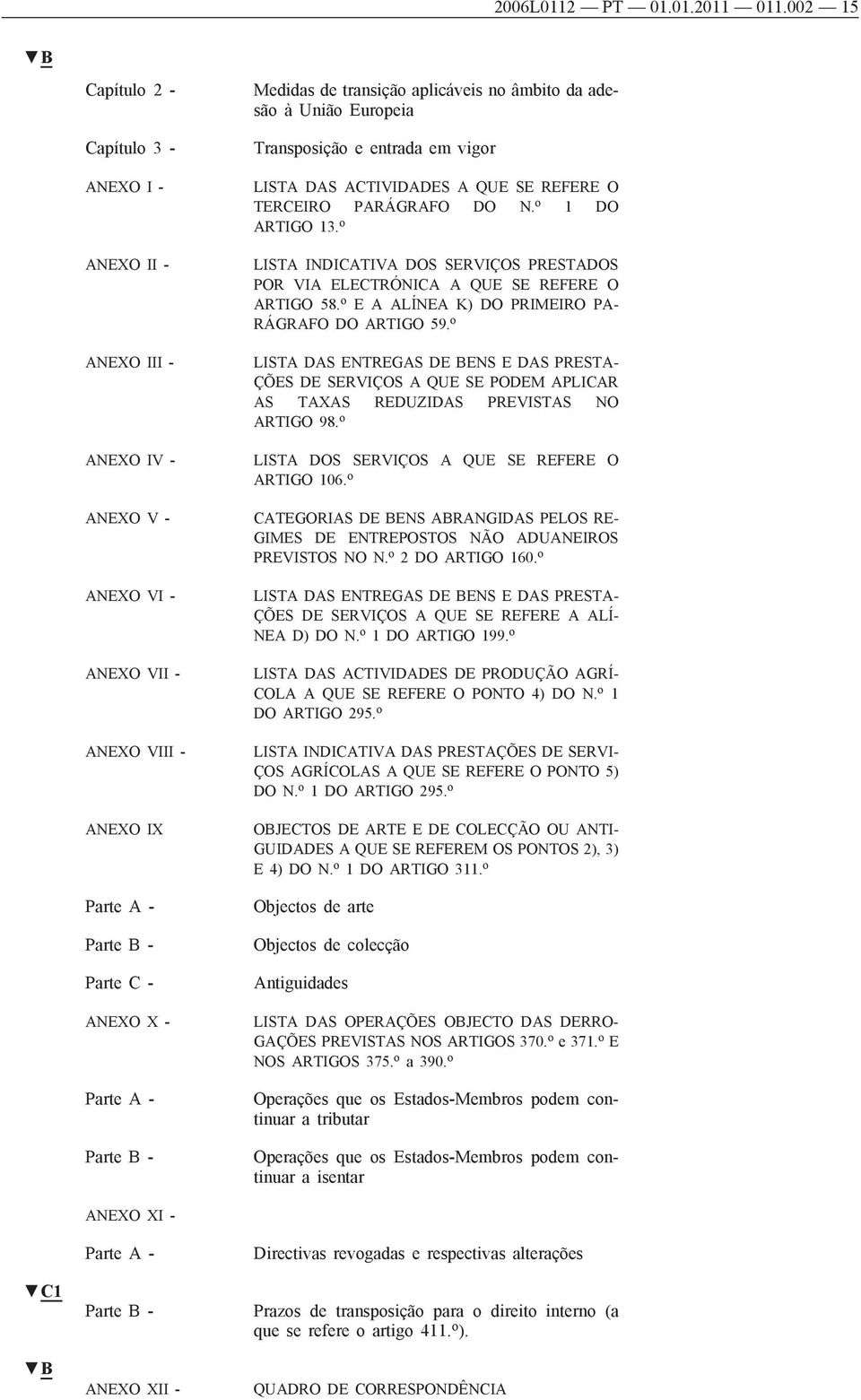 de transição aplicáveis no âmbito da adesão à União Europeia Transposição e entrada em vigor LISTA DAS ACTIVIDADES A QUE SE REFERE O TERCEIRO PARÁGRAFO DO N. o 1 DO ARTIGO 13.