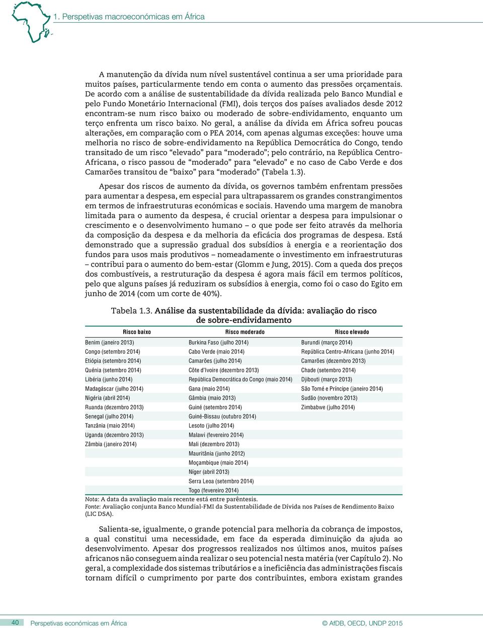 De acordo com a análise de sustentabilidade da dívida realizada pelo Banco Mundial e pelo Fundo Monetário Internacional (FMI), dois terços dos países avaliados desde 2012 encontram-se num risco baixo