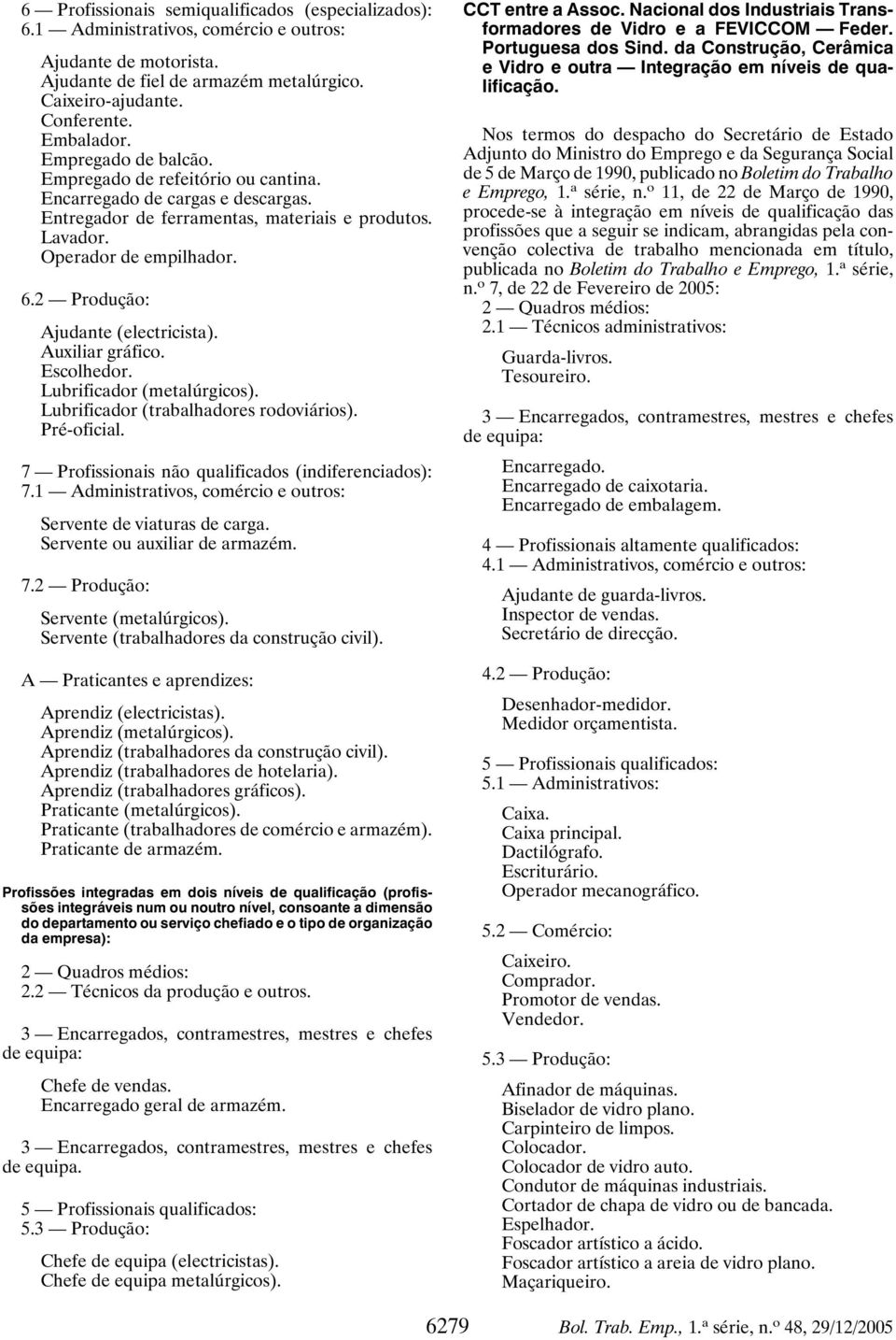 2 Produção: Ajudante (electricista). Auxiliar gráfico. Escolhedor. Lubrificador (metalúrgicos). Lubrificador (trabalhadores rodoviários). Pré-oficial.