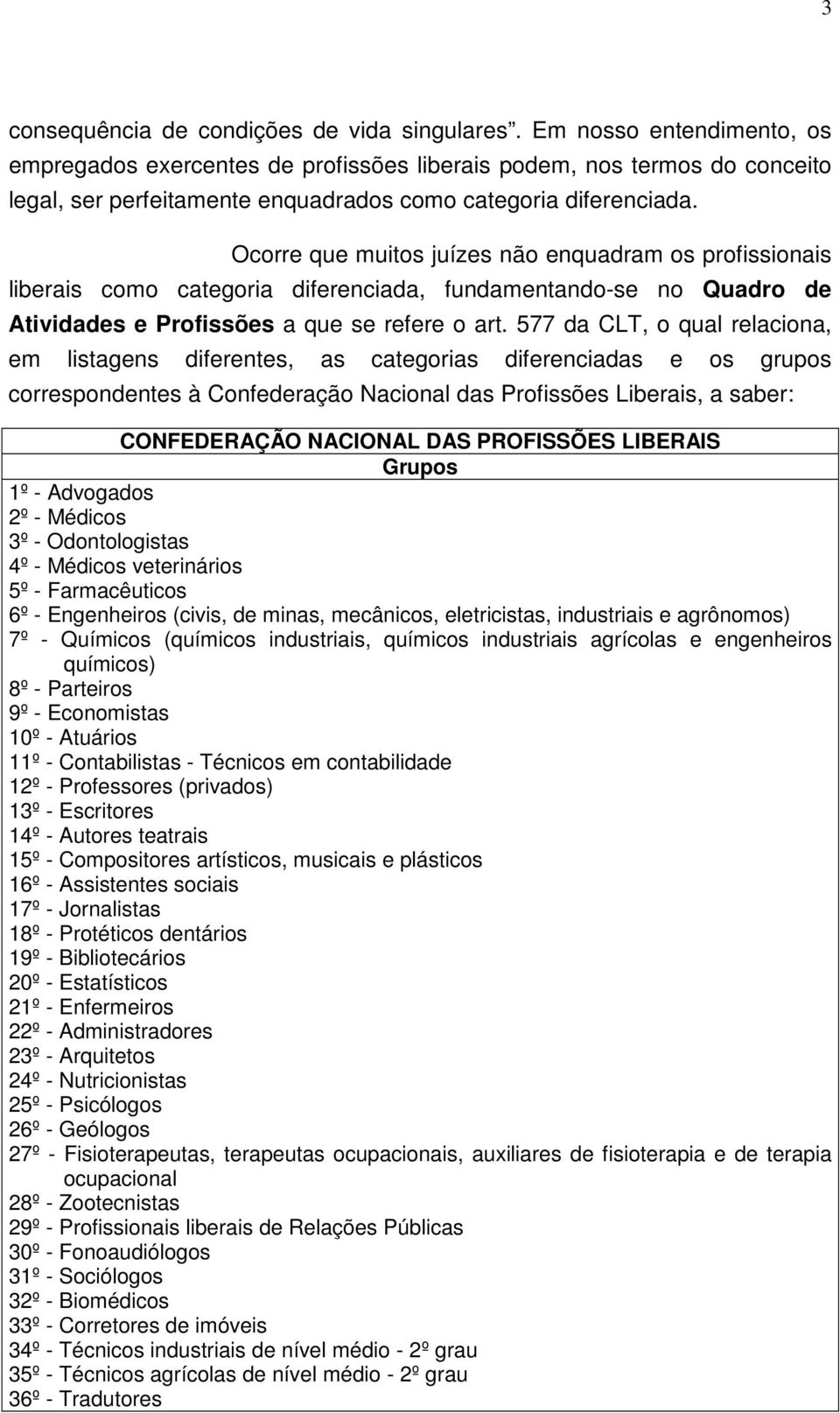 Ocorre que muitos juízes não enquadram os profissionais liberais como categoria diferenciada, fundamentando-se no Quadro de Atividades e Profissões a que se refere o art.