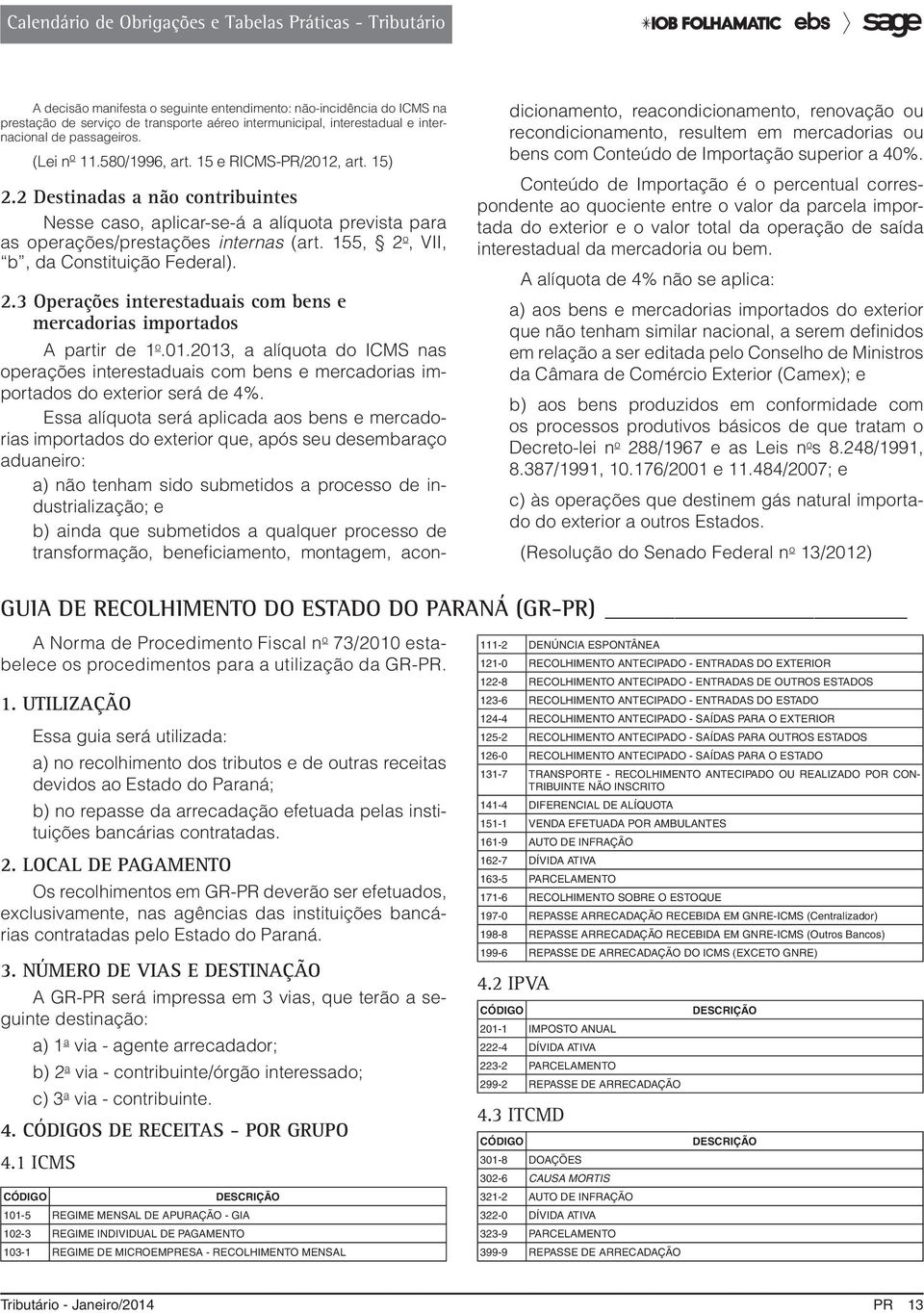 01.2013, a alíquota do nas operações interestaduais com bens e mercadorias importados do exterior será de 4%.