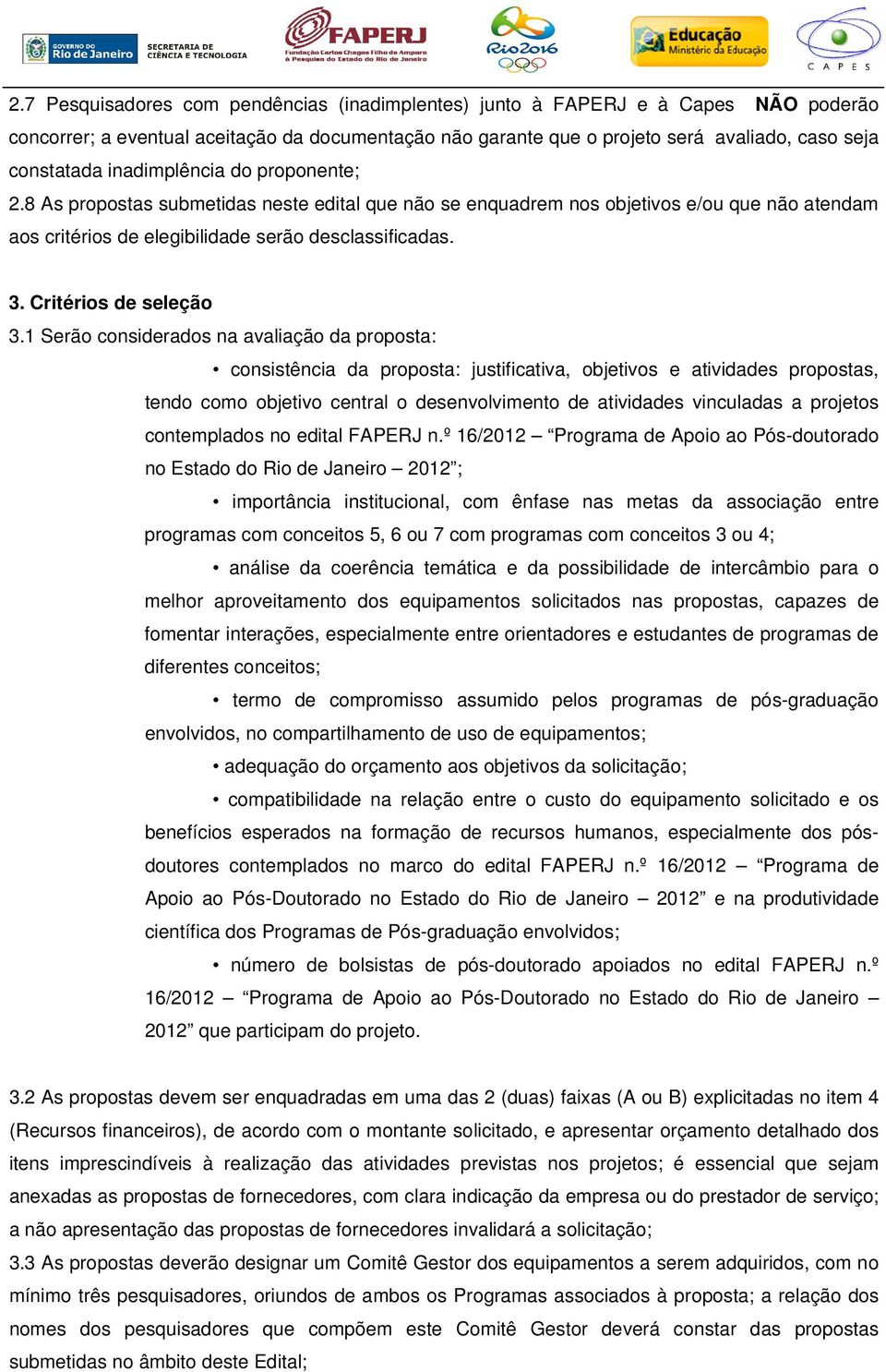 Critérios de seleção 3.