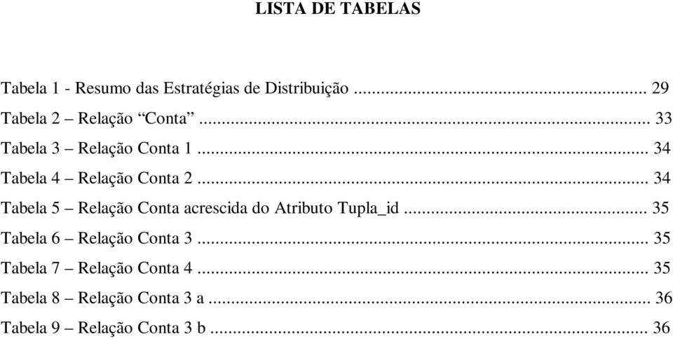 .. 34 Tabela 4 Relação Conta 2.