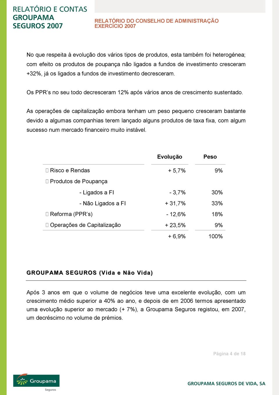 As operações de capitalização embora tenham um peso pequeno cresceram bastante devido a algumas companhias terem lançado alguns produtos de taxa fixa, com algum sucesso num mercado financeiro muito