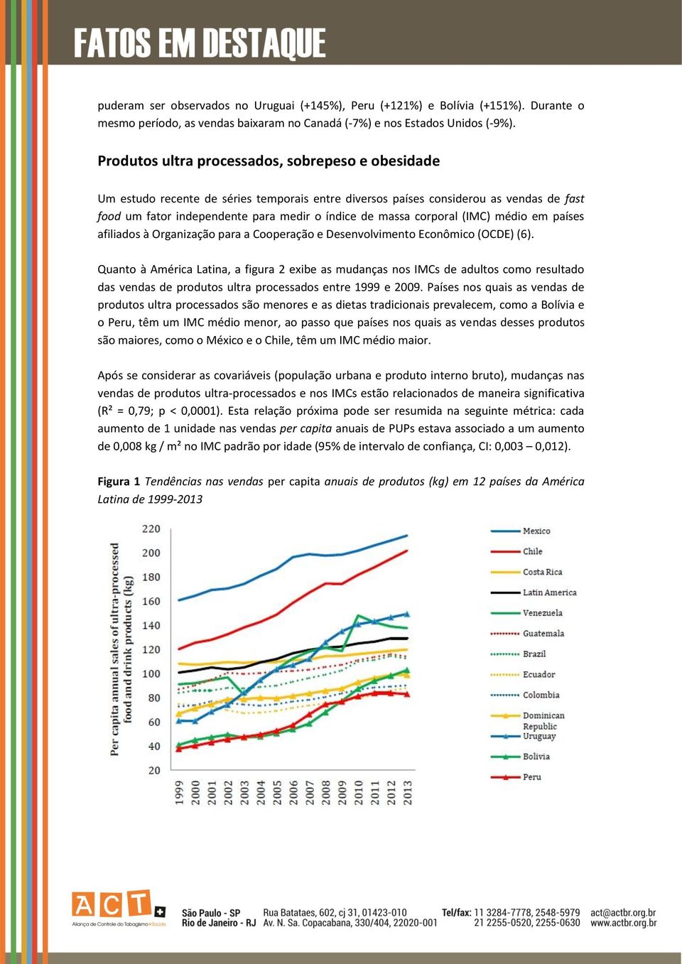 corporal (IMC) médio em países afiliados à Organização para a Cooperação e Desenvolvimento Econômico (OCDE) (6).