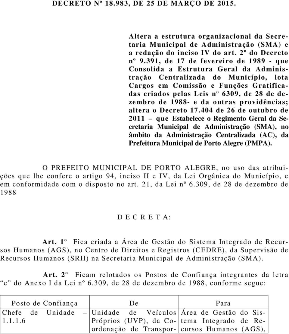 dezembro de 1988- e da outras providências; altera o Decreto 17.