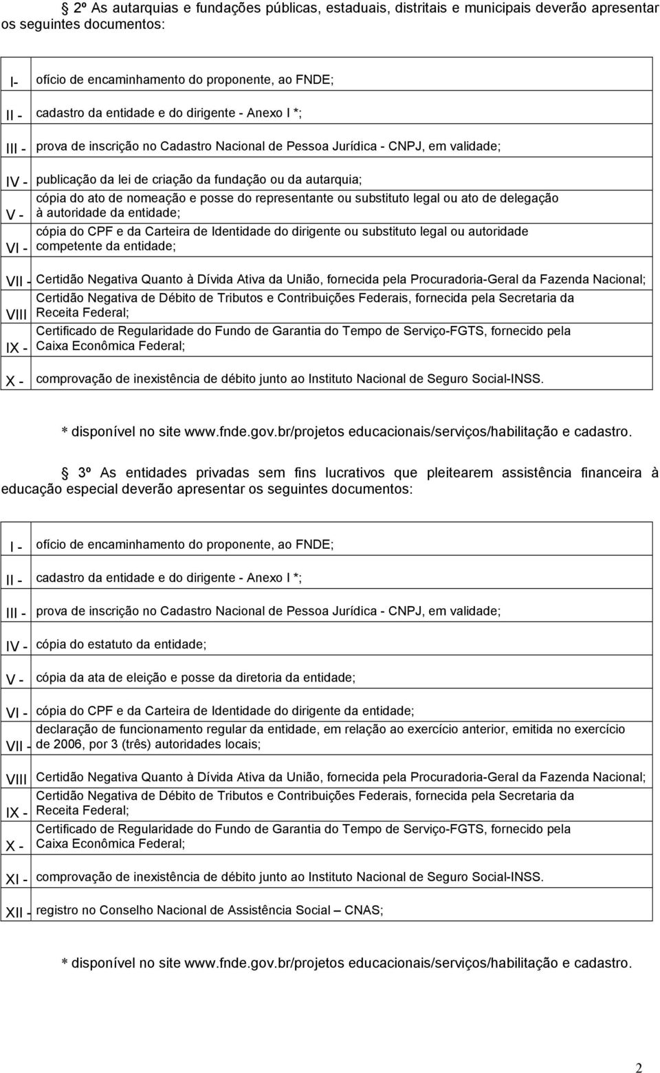 competente da entidade; VI Certidão Negativa Quanto à Dívida Ativa da União, fornecida pela Procuradoria-Geral da Fazenda Nacional; VIII Receita Federal; Certificado de Regularidade do Fundo de