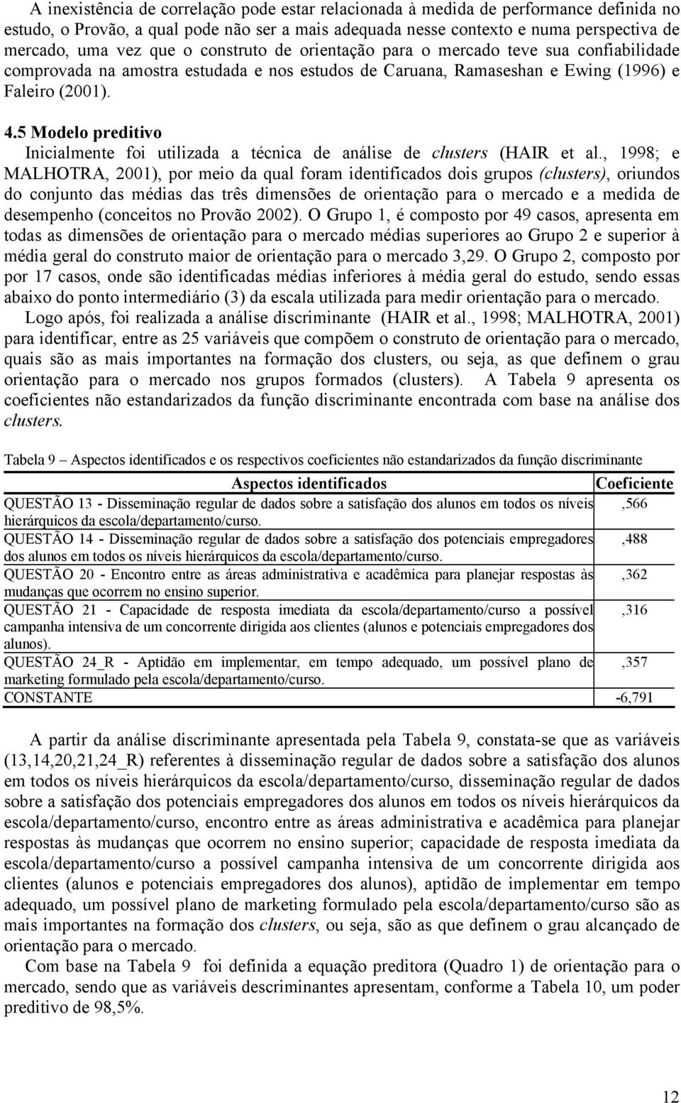 5 Modelo preditivo Inicialmente foi utilizada a técnica de análise de clusters (HAIR et al.