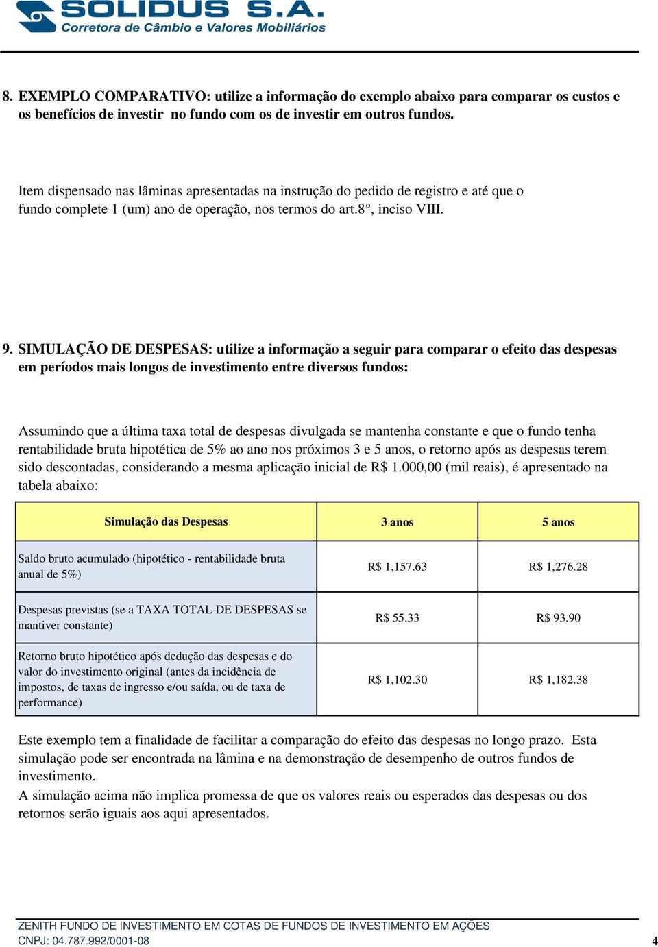 SIMULAÇÃO DE DESPESAS: utilize a informação a seguir para comparar o efeito das despesas em períodos mais longos de investimento entre diversos fundos: Assumindo que a última taxa total de despesas